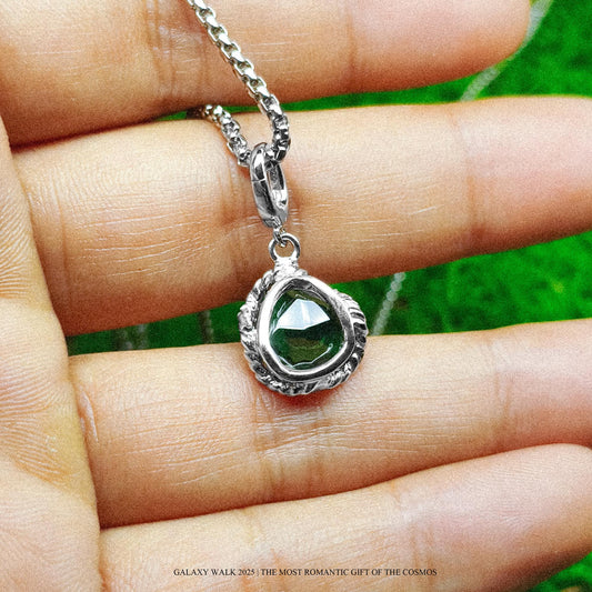 Faceted Moldavite Pendant: Sterling Silver Rope Wrap, Cosmic Jewelry