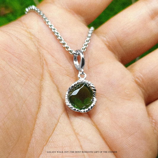 Faceted Moldavite Pendant: Sterling Silver Rope Wrap, Cosmic Jewelry